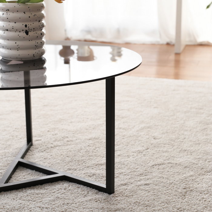 Hanah Home Trio Mesa de Centro de Cristal Templado Fume y Negro